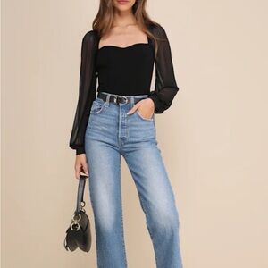 Lulu's Ribbed Black Tank Bodysuit